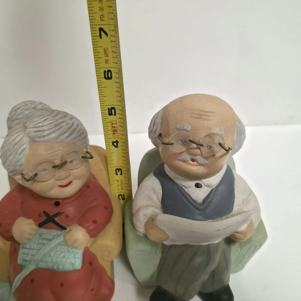 Vintage Ceramic Grandma & Grandpa Figurines Set - Retirement Couple Relaxing